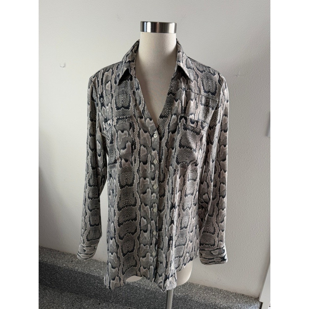 Express Portofino Shirt Womens Large Grey Black Snakeskin Animal Print Top
